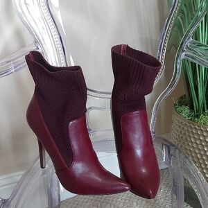 Red Heeled Boots with Stiletto Heel and Textured Upper